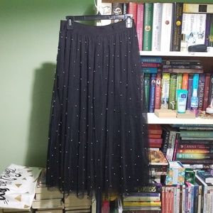 Black tulle skirt with beading